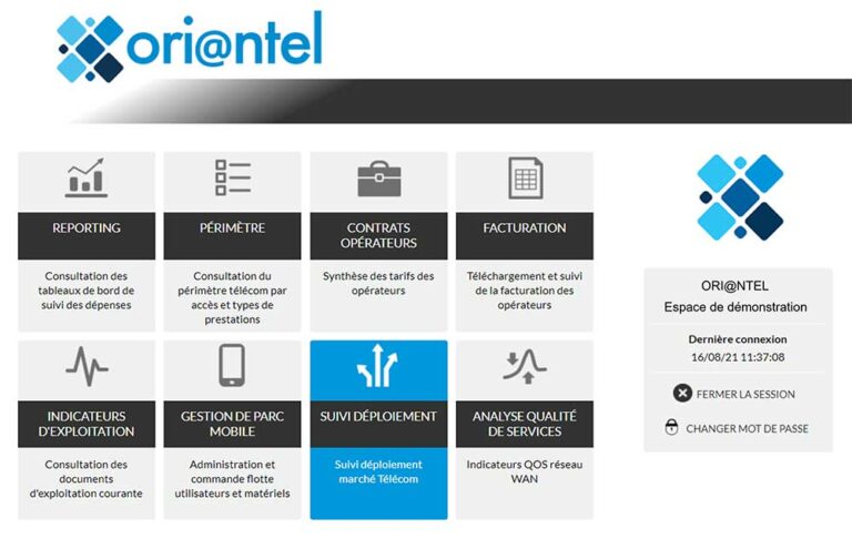 Interface d'administration Oriantel